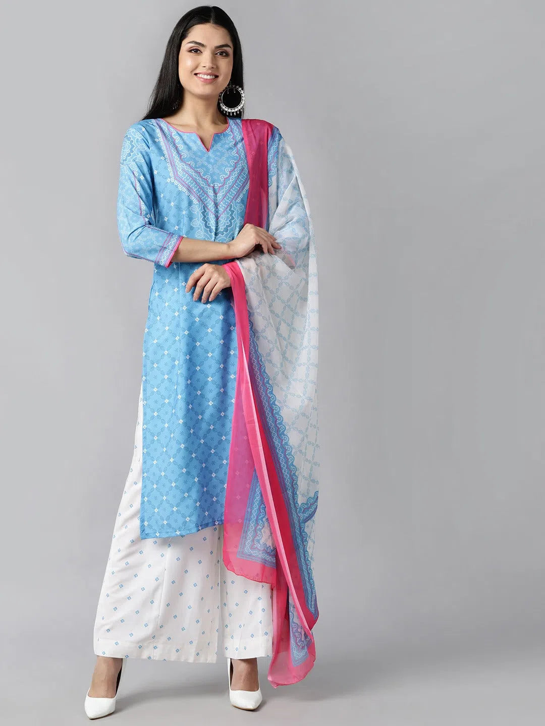 Ahika Women Blue Ethnic Motifs Printed Panelled Kurta With Skirt With Dupatta Set velvet skirt luxurious