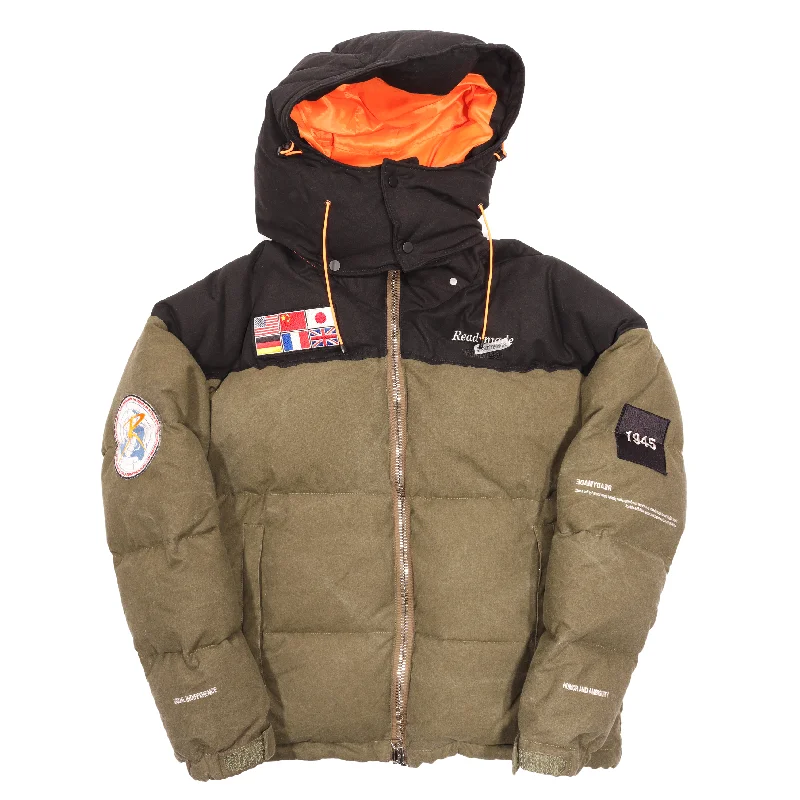 Flag Puffer Jacket w/ Tags Boat Neck Shawl Collar Notched Collar