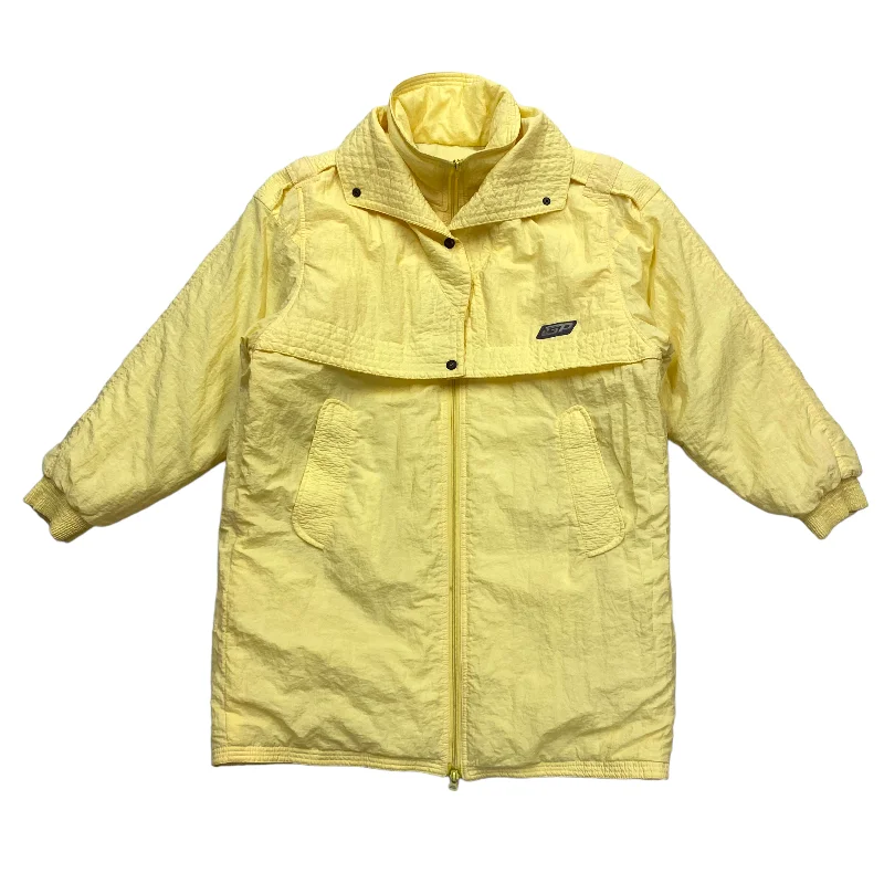 GP Women's Quilted Coat | Vintage Retro Padded Winter Yellow Jacket VTG One-Shoulder Jacket Off-the-Shoulder Jacket Asymmetrical Jacket