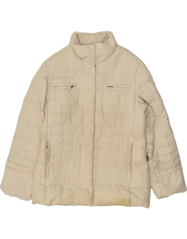 INVICTA Womens Padded Jacket UK 16 Large Beige Polyester Herringbone Jacket Checkered Jacket Solid Jacket