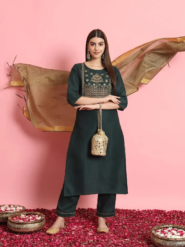 Green Premium Designer Pant Suit With Embroidery Work Stretch Fit Pants
