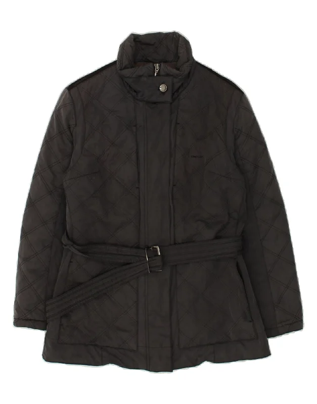 GEOX Womens Padded Jacket UK 8 Small Grey Polyester Collared Jacket Crew Neck Jacket Turtle Neck Jacket