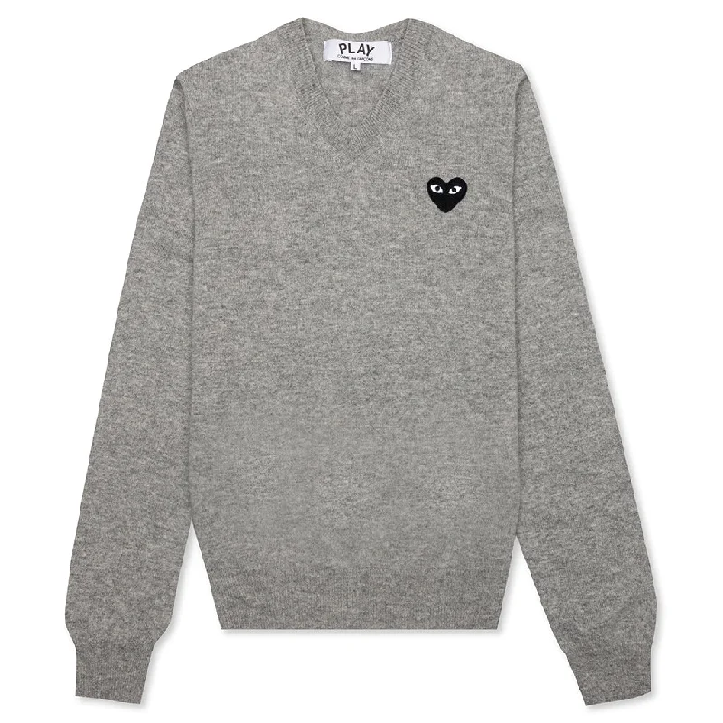 Women's Knit Sweater - Grey Notch Collar Peter Pan Collar Cowl Neck