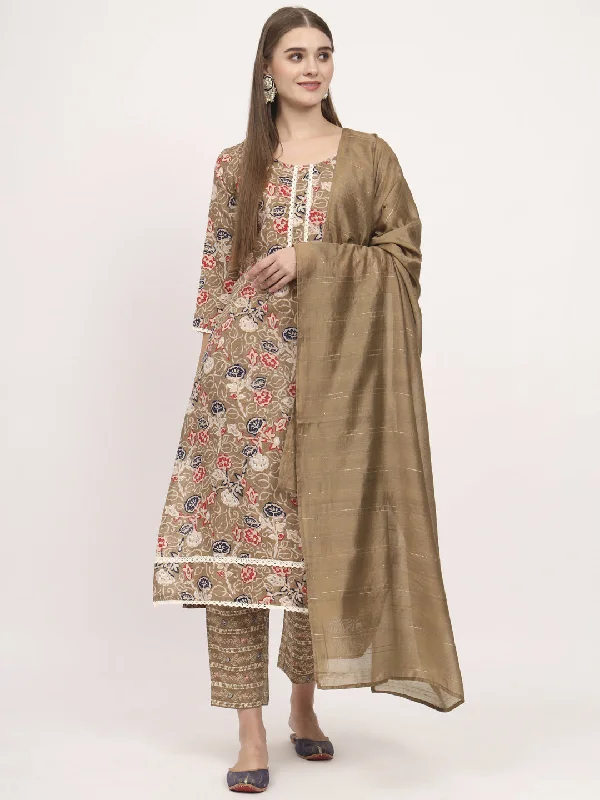 Brown Designer Readymade Pant Suit With Printed Work Classic Straight Pants
