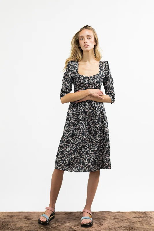 Marisol Dress / Black Cotton Floral Tunics Ceremony elegant