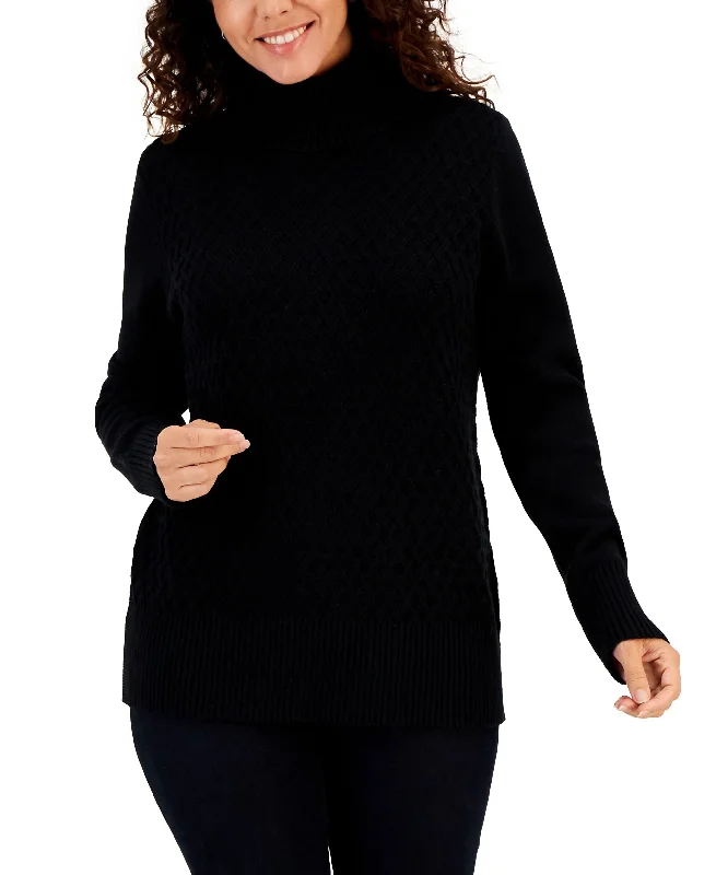 Karen Scott Petite Cable Front Turtleneck Sweater Lightweight Heavyweight Midweight