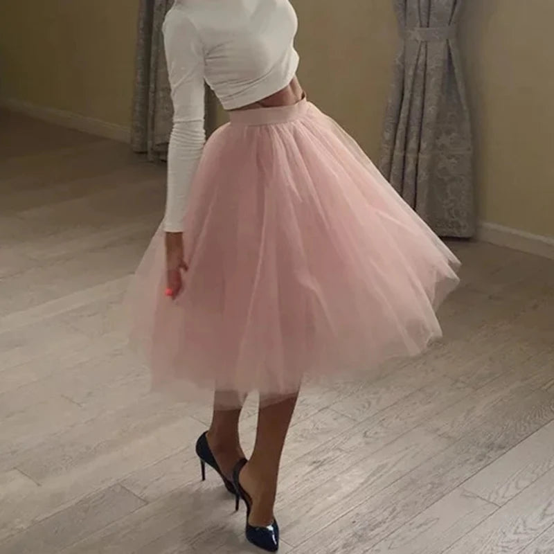 5 Layers Fashion Tulle Skirt Pleated TUTU Skirts Womens Lolita Petticoat Bridesmaids Midi Skirt wool skirt thick