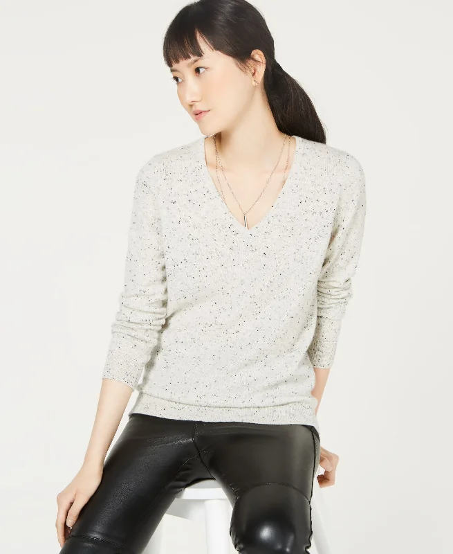 Charter Club Pure Cashmere V Neck Sweater Real Fur Shearling Chenille