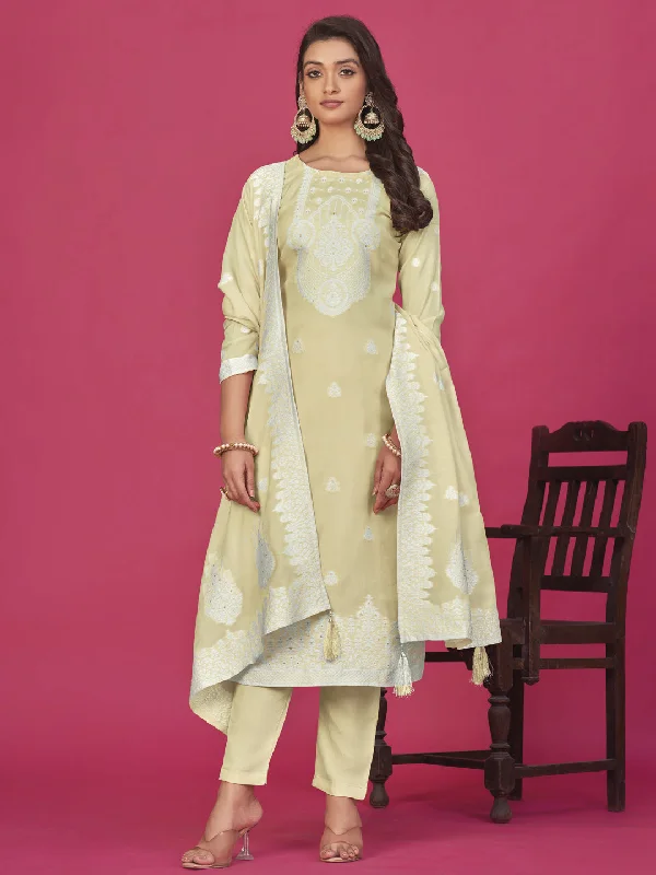 Beige Organza Pant Suit With Wevon Designer Baadla Work Lightweight Jogger Pants
