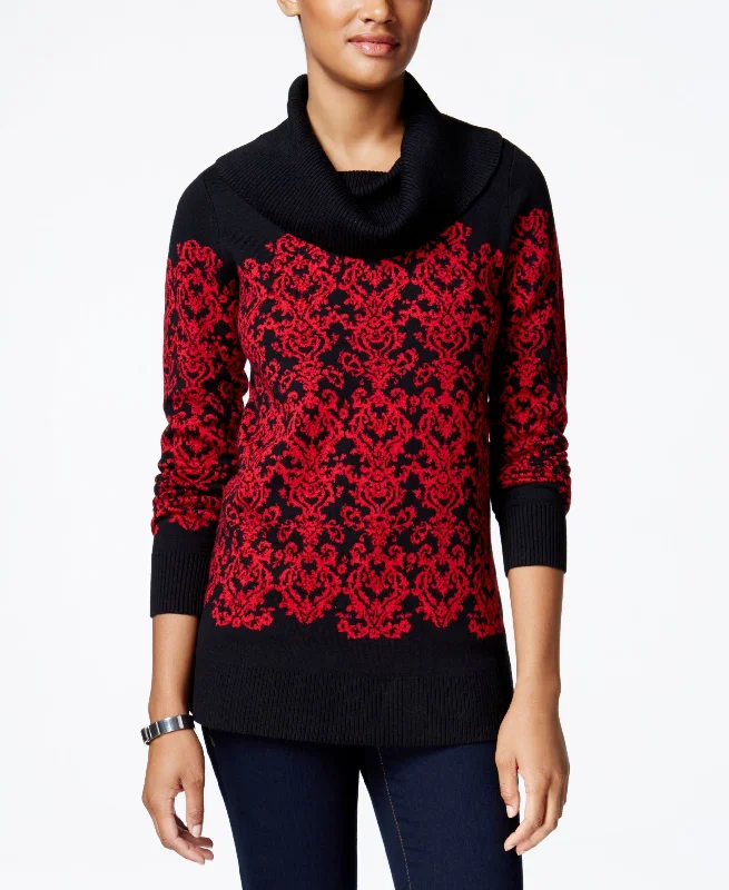 Charter Club Petite Cowl-Neck Damask Sweater Modern Contemporary Chic