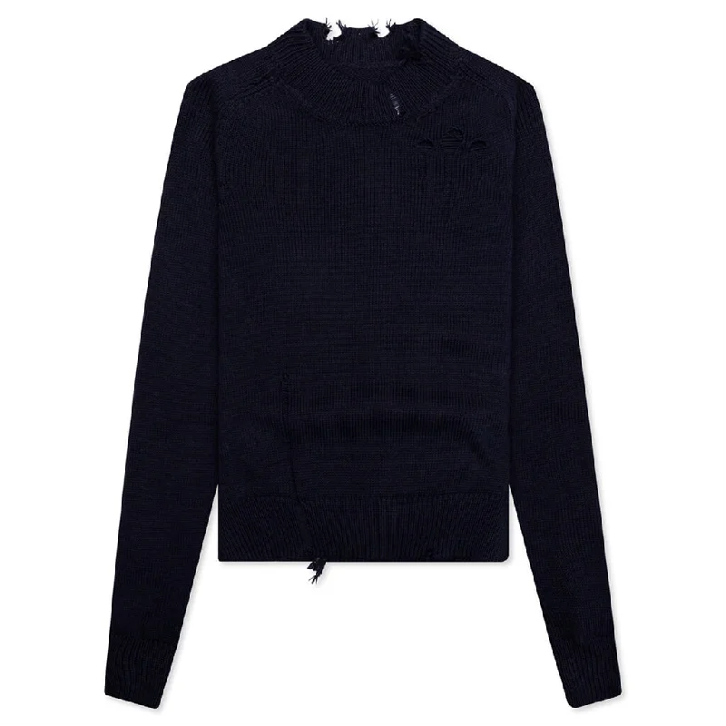 Sweater - Blue Solid Print Embellished
