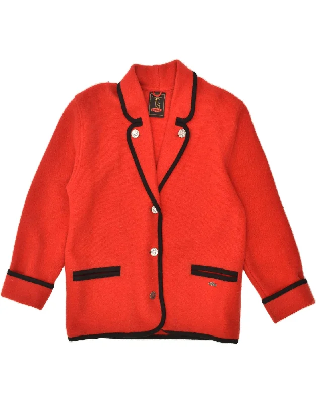 STEINBOCK Womens 3 Button Blazer Jacket UK 18 XL Red Wool One-Shoulder Jacket Off-the-Shoulder Jacket Asymmetrical Jacket