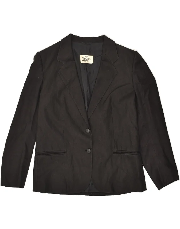 HERNO Womens 2 Button Blazer Jacket UK 14 Large Black Linen Quilted Jacket Puffer Jacket Insulated Jacket