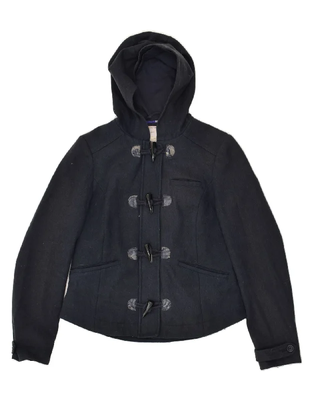 FAT FACE Womens Hooded Duffle Jacket UK 10 Small  Navy Blue Wool Zippered Jacket Buttoned Jacket Snapped Jacket