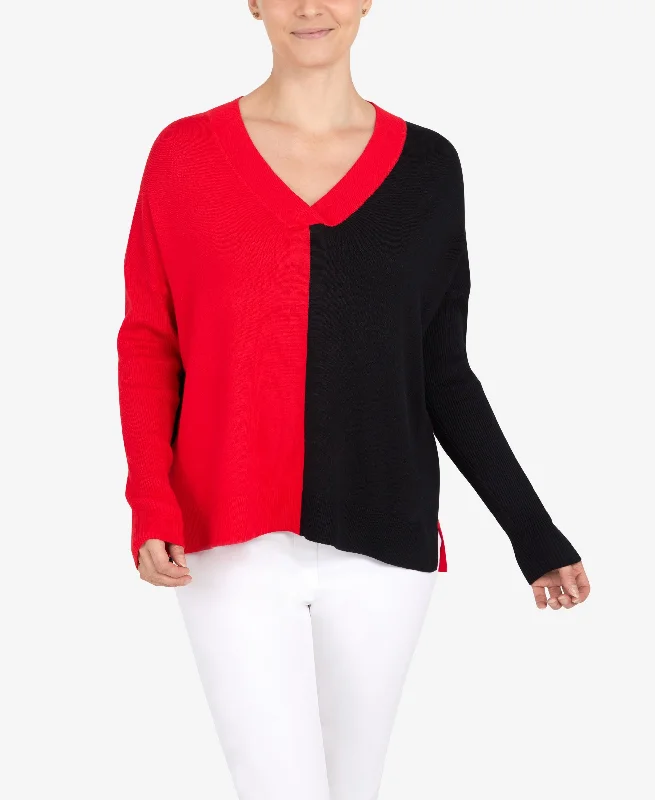 Ruby Rd. Petite Color Block V-Neck Sweater High Neck Crew Neck V-Neck