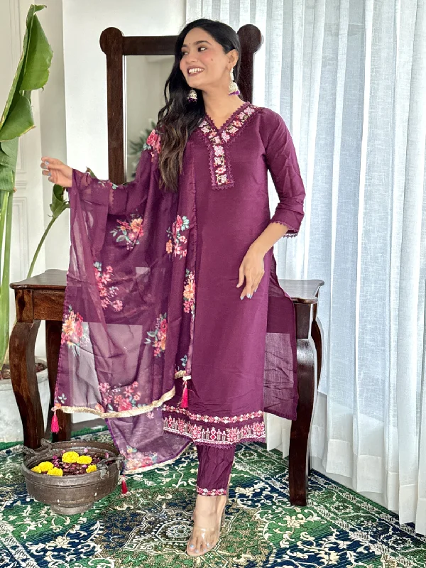Burgundy Designer Party Wear Readymade Pant Suit With Printed Embroidery Work Casual Lounge Pants