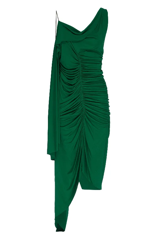MARGOT Emerald A-Symmetrical Shirring Dress Tunics Timeless classic