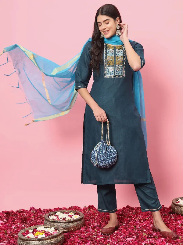 Teal Premium Designer Party Wear Readymade Suit Pant Trendy Wide-Leg Pants