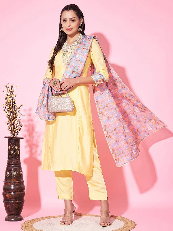 Yellow Designer Readymade Pant Suit With Printed Embroidery Work Trendy Velvet Pants