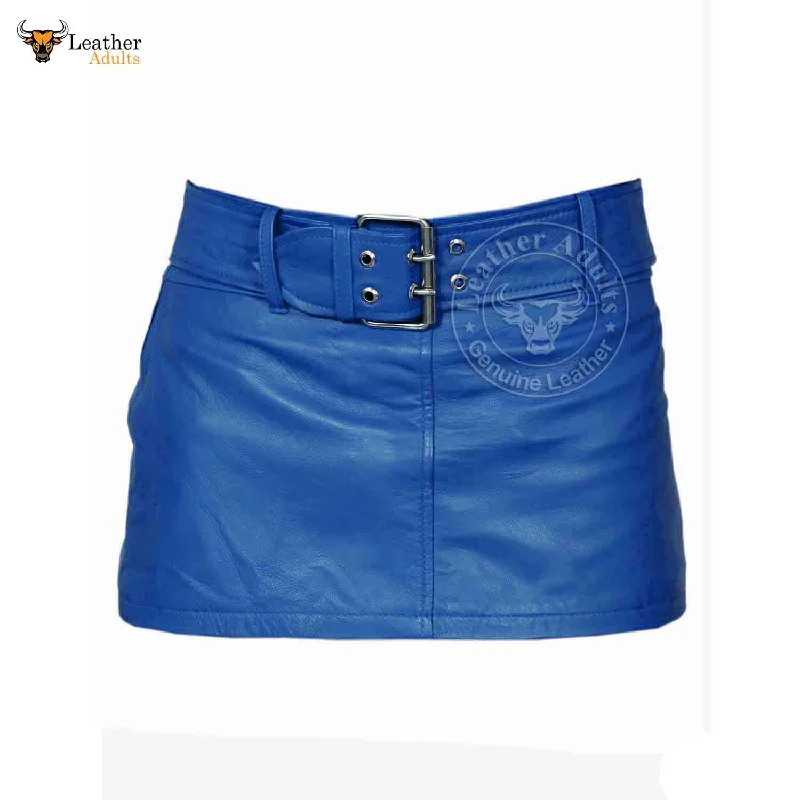 Ladies Sexy Butter Soft Genuine Lambskin Leather Blue Mini Skirt Clubwear corduroy skirt cozy