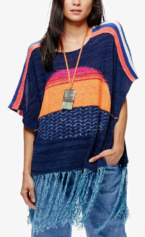 Free People Womens Sunset Fringe Sweater Nylon Fabric Polyester Fabric Spandex Fabric
