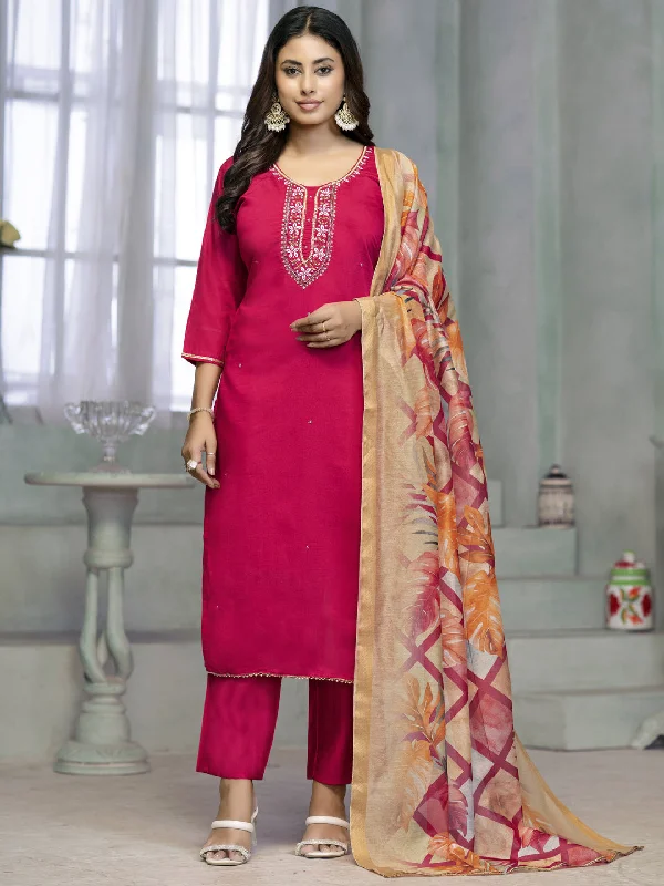 Pink Designer Readymade Pant Suit With Printed Embroidery Work Soft Stretch Trousers