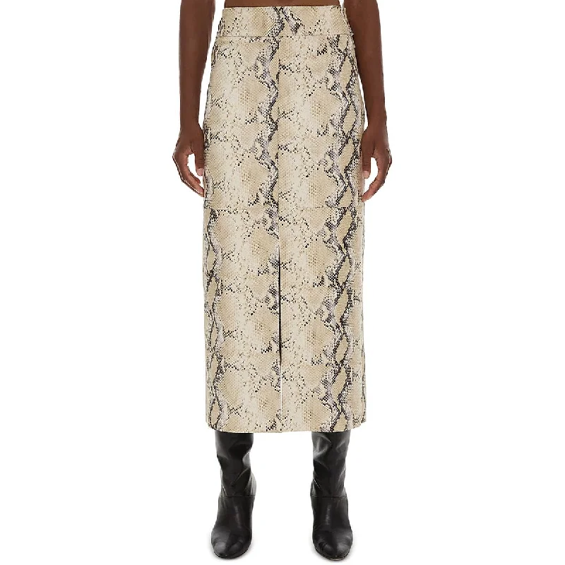 Python Womens Leather Snake Print Midi Skirt lace skirt elegant