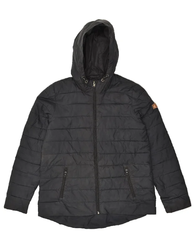 ROXY Womens Hooded Padded Jacket US 8 Medium Black Polyester Herringbone Jacket Checkered Jacket Solid Jacket