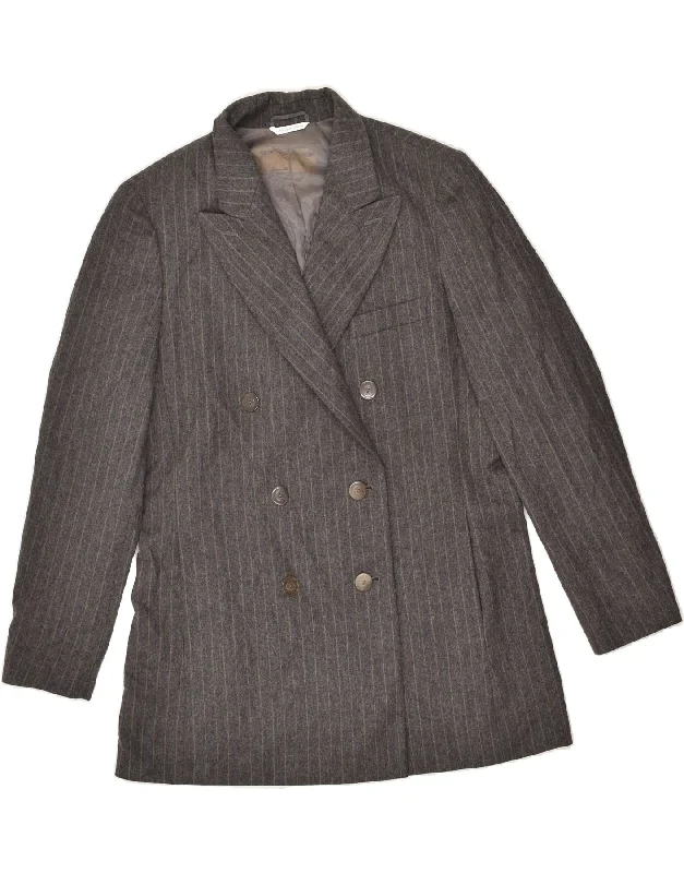VINTAGE Womens Double Breasted Blazer Jacket UK 18 XL  Grey Pinstripe Plaid Jacket Tartan Jacket Houndstooth Jacket
