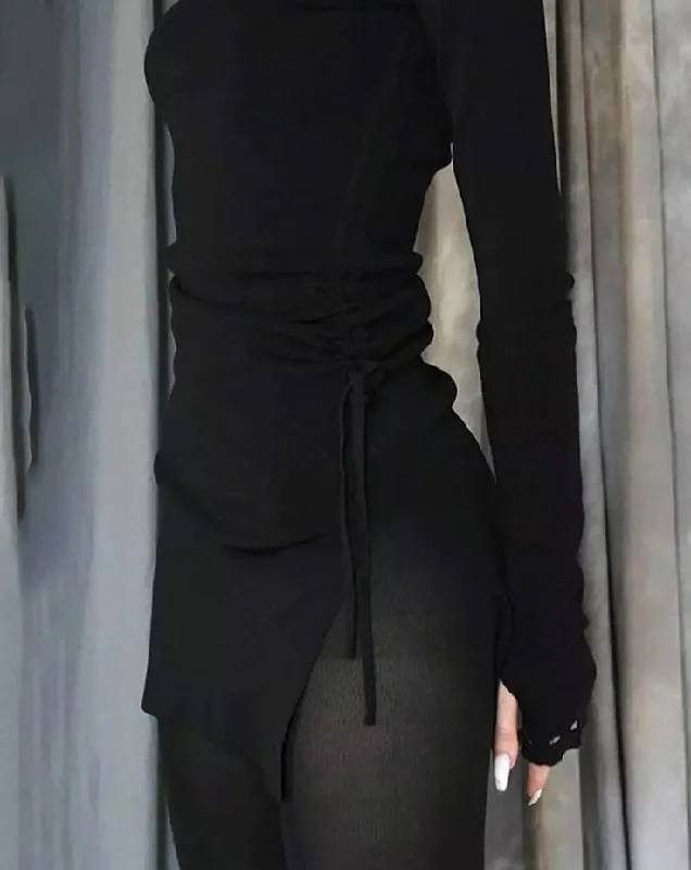 Goth Dark Black Grunge Dress | Black Dress Goth Sleeve | Long Sleeve Turtleneck Neckline Stylish