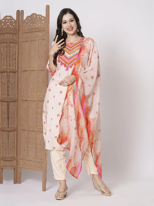 Peach Designer Readymade Pant Suit With Hand Embroidery Printed Work Formal Slim Pants