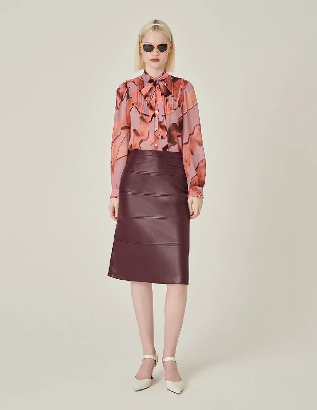 MARYLING Burgundy Fishtail Sheep Skirt leather skirt bold