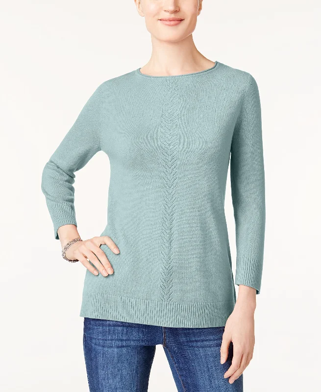 Karen Scott Luxsoft Rolled Neck Sweater Print Jacquard Patchwork