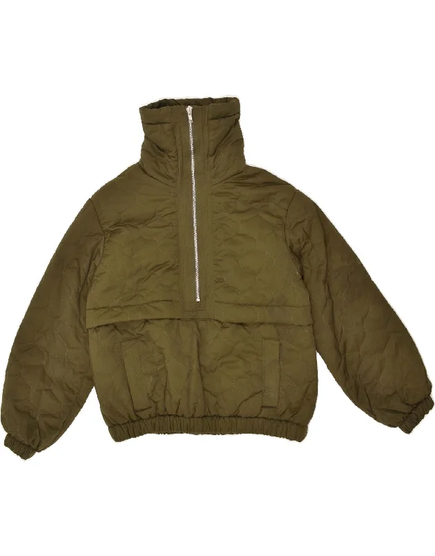 OASIS Womens Quilted Anorak Jacket UK 8 Small Green Cotton Stand-Up Collar Roll-Neck Collar Turtle Neck
