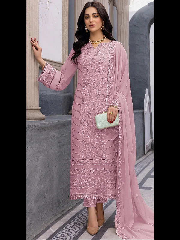 Lavender Traditional Designer Semi-Stitched Pant Suit With Embroidery Work Chic Checkered Pants