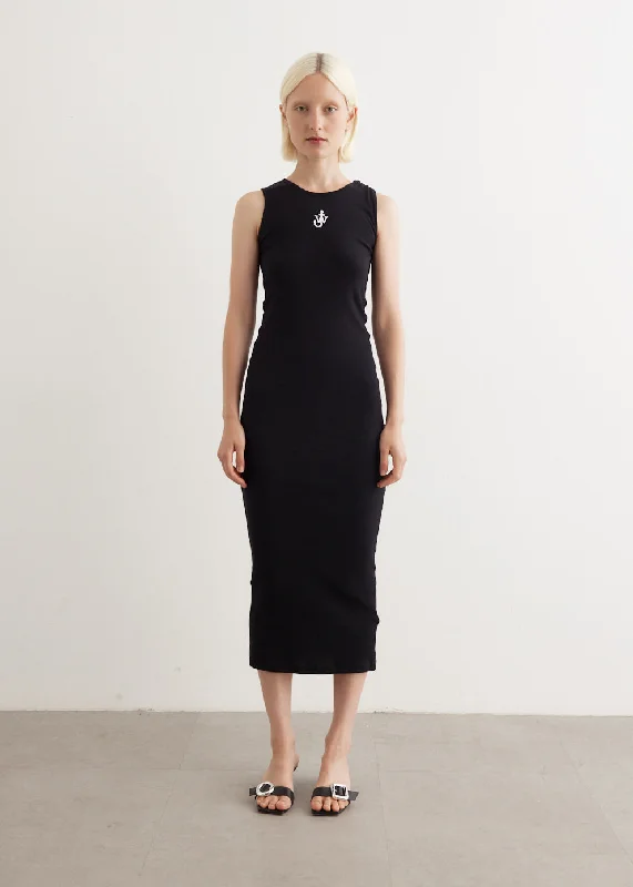 Anchor Embroidery Twisted Strap Dress Tunics Fleece cozy