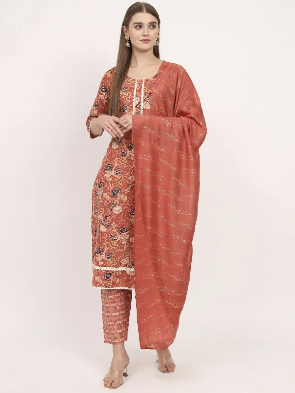 Orange Designer Readymade Pant Suit With Printed Work Modern Stretch Trousers