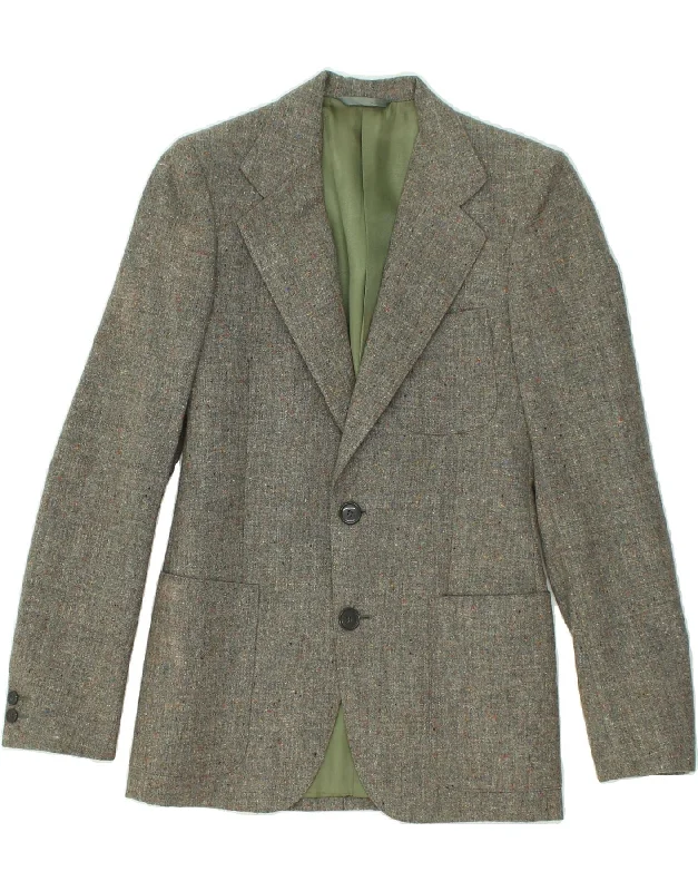 VINTAGE Womens 2 Button Blazer Jacket IT 42 Medium Grey Flecked Wool Fleece Jacket Down Jacket Feather Jacket