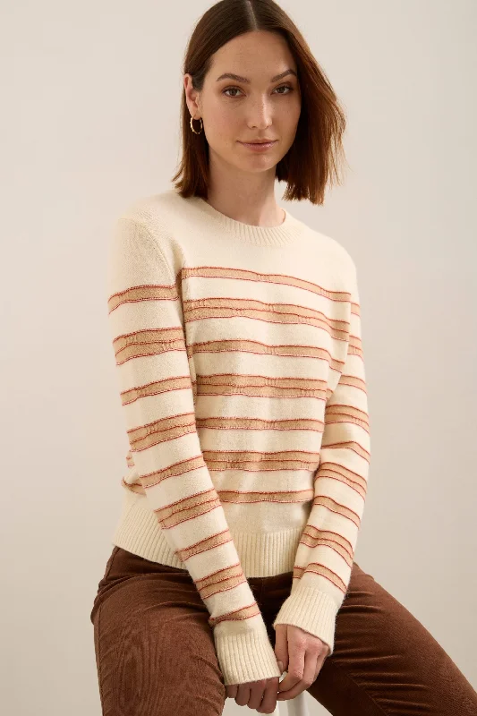 Crew Neck Sweater With Textured Stripes Fleece Sweater Nylon Polyester