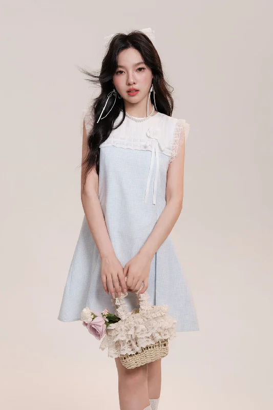 Sea Salt White Tea Small Flying Sleeve Plaid Dress AOO0006 Tunics Exclusive limited