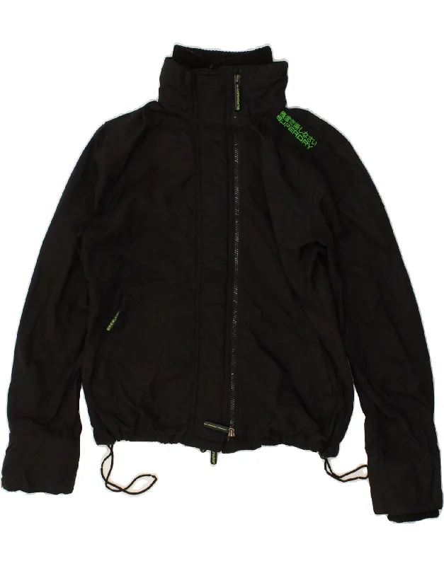 SUPERDRY Womens Windbreaker Jacket UK 16 Large Black Nylon Satin Jacket Silk Jacket Chiffon Jacket