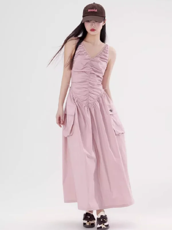 Pleated Waist Sleeveless V-neck Workwear Dress WOO0087 Tunics Fashionable chic