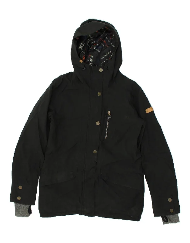ROXY Womens Hooded Windbreaker Jacket UK 14 Medium Black Polyester Cotton Jacket Linen Jacket Terry Jacket