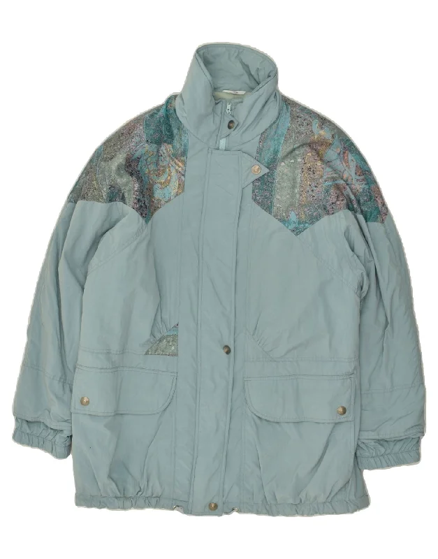 VINTAGE Womens Windbreaker Jacket EU 46 XL Blue Colourblock Polyester Embroidered Jacket Appliqued Jacket Beaded Jacket