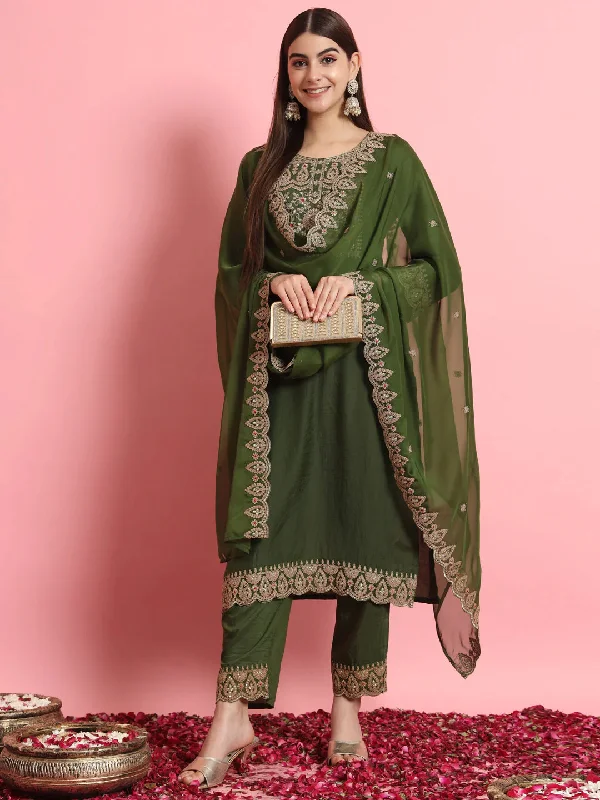 Green Premium Designer Pant Suit With Embroidery Work Trendy Palazzo Pants