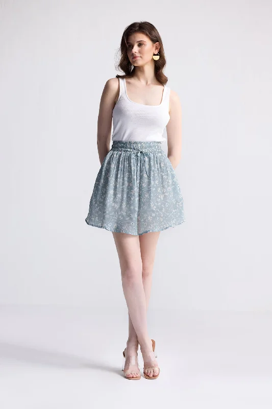 Reistor Drawstring Short Skirt in Light Blue Florals | NEW COLLECTION wool skirt warm