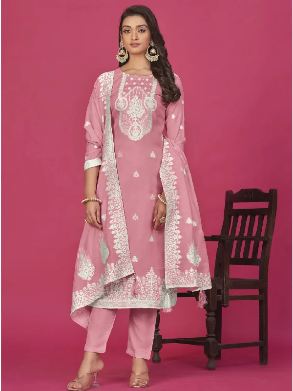 Pink Organza Pant Suit With Wevon Designer Baadla Work Chic Faux Leather Pants