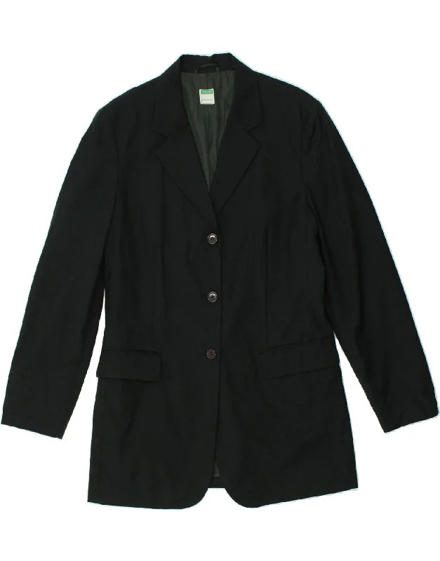 BENETTON Womens 3 Button Blazer Jacket IT 46 Large Green Wool Tailored Jacket Straight Jacket A-Line Jacket
