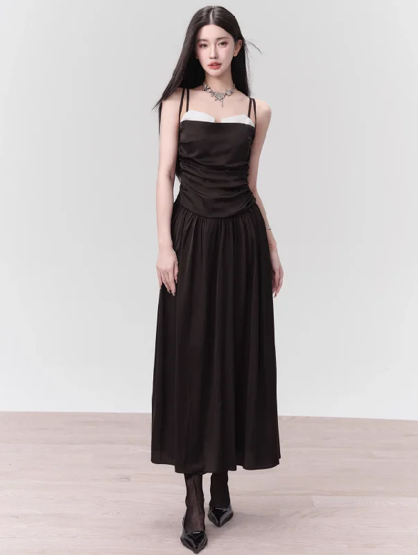 French Black Suspender Beautiful Pleated Dress FRA0116 Tunics Versatile all-occasion