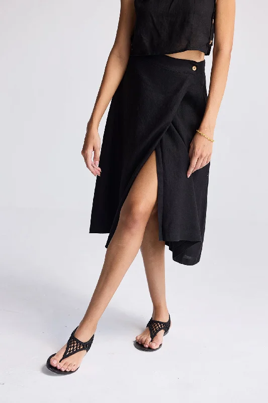 Reistor Overlap Midi Skirt in Black | NEW COLLECTION satin skirt smooth